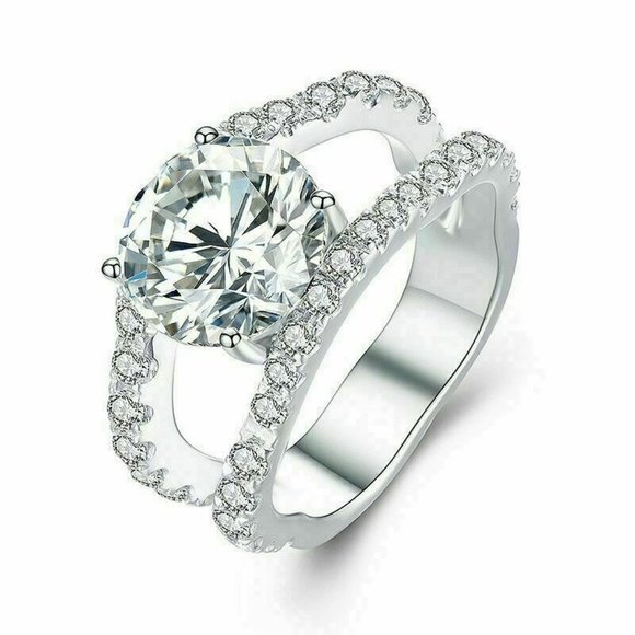 😍Lovely Unique Flower Shape CZ Double Layer Silver Romantic Women Rings, K928 - Picture 4 of 6